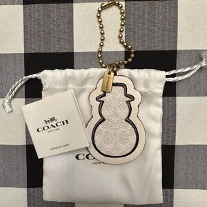 Coach White Snowman Keychain with Gold chain